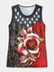 Rose Print O-neck Hollow Sleeveless Women Tank Top - Red
