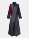 Plaid Patchwork Lapel Long Sleeve Plus Size Casual Dress for Women - Navy