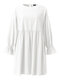 Solid Color O-neck Lantern Sleeve Plus Size Pleated Dress for Women - White