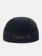 Unisex Knitted Solid Color Letter Pattern Embroidery Dome Fashion Warmth Brimless Beanie Landlord Cap Skull Cap - Black