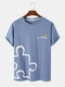Mens Smile Face Jigsaw Graphic Cotton Short Sleeve T-Shirts - Blue