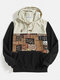 Mens Corduroy Ethnic Printed Buttons Hooded Casual Sweatshirts - Black