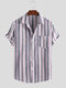 Mens Loose Fashion Striped Summer 100% Cotton Short Sleeve Casual Shirt - Black