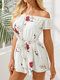Floral Print Off-shoulder Drawstring Short Sleeve Casual Romper for Women - White