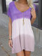Ombre Tie Dye Short Sleeve V-neck Mini Dress - Light Purple