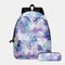 2Pcs Gradient School Bag Backpack Pencil Case - Purple