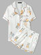 Women Fruits & Leaf Lifestyle Single Pocket Contrast Lining Soft Smooth Pajamas Sets - White