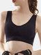 Women Plus Size Wireless Sports Bra Breathable Plain Shockproof Comfy For Yoga Running - Black