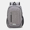 Women Men Solid Waterproof School Bag USB Charging Backpack - Grey