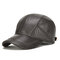 Mens Winter Genuine Leather Baseball Caps With Ear Flaps Outdoor Warm Trucker Adjustable Hats - Dark Brown