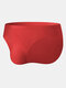 Mens Solid Color Seamless Ice Silk Thin Breathable Briefs With Pouch - Red