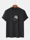 Mens 100% Cotton Rose & Slogant Print Crew Neck Short Sleeve T-Shirt - Black