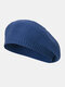 Women Knitted Solid Color All-match Octagonal Hat Beret - Blue