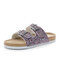 Large Size Casual Bling Sequined Dual Strap Buckle Flat Slippers - Purple