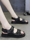 Women Solid Color Hook&Loop Soft Comfy Platform Sandals - Black