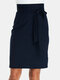 Solid Color Plain Knotted Casual Skirt for Women - Navy