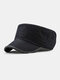 Men Military Cap Flat Cap Casual Outdoors Peaked Forward Cap Adjustable Hat - Black