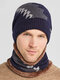 Men 2PCS Plus Velvet Thick Winter Outdoor Keep Warm Neck Protection Headgear Scarf Knitted Hat Beanie - Navy