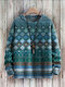 Mens Vintage Ethnic Geometric Pattern Crew Neck Pullover Sweatshirts Winter - Blue