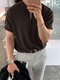 Mens Solid Quarter Zip Waffle Knit Short Sleeve T-Shirt - Brown