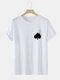 Mens Splatter Spades Poker Print 100% Cotton Casual Short Sleeve T-Shirts - White