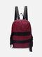 Corduroy Color Patchwork Large Capacity Backpack - Red