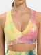 Women Tie-Dye Print Breathable Jacquard Wireless Cross Straps Yoga Sports Bra - Purple