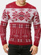 Mens Christmas Snowflake Crew Neck Casual Knitted Cotton Pullover Sweater - Red