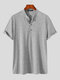 Plus Size Mens Solid Color Frog Button Casual Short Sleeve Henley Shirts - Gray