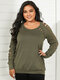 Plus Size Round Neck Side Pockets Cut Out Long Sleeves Sweatshirt - Army Green