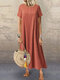 女性のためのカジュアルな無地ボタンプラスサイズのドレス - オレンジ
