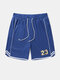 Mens Number Patched Striped Cuff Sports Stlye Mesh Shorts - Blue