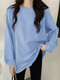 Solides Langarm-Sweatshirt mit lockerem Rundhalsausschnitt - Blau