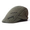 Men Autumn Stripes Sunshade Cotton Beret Cap Travel Letter Embroidered Peaked Cap Adjustable Hat - Army Green