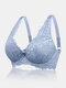 Women Lace Floral Adjustable Straps Underwire Gather Cup Bra - Blue