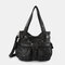Women Hardware Multi-pockets Soft Leather Shoulder Bag  - Black
