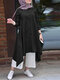 Aysmmetrical Solid Color Long Sleeve O-neck Plus Size Dress - Black