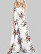 Floral Print Spaghetti Straps V-neck Sleeveless Maxi Dress - White 2#