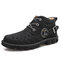 Menico Men Hand Stitching Non Slip Metal Buckle Casual Leather Boots - Black