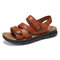 Men Pure Color Microfiber Leather Hook Loop Casual Beach Sandals - Brown