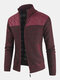 Mens Patchwork Zip Front Stand Collar Knit Casual Cardigans With Pocket - Red