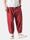 Mens Linen Breathable Elastic Ankle Drawstring Waist Casual Sport Pants - Red