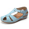 LOSTISY Women Wedges Flower Splicing Casual Comfort Adjustable Sandals - Light Blue