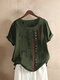 Casual Embroidery Pocket Short Sleeve Plus Size T-Shirt - Green