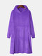Mens Solid Color Double Flannel Warm Oversized Blanket Hoodie With Pocket - Purple