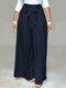 Women Solid Tie Waist Casual Wide Leg Pants With Pocket - Navy