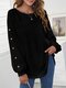 Solid Lantern Long Sleeve Button Crew Neck Casual T-shirt - Black