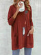 Blusa feminina com estampa de gato com bolsos manga longa e solta - Vermelho