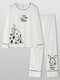 Plus Size Women Cotton Cartoon Animal Letter Print Cute Long Pajama Sets - White
