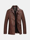 Men Jacket Casual Solid Color Single Breasted Lapel Collar Loose Soft Faux Leather Jackets - Coffee